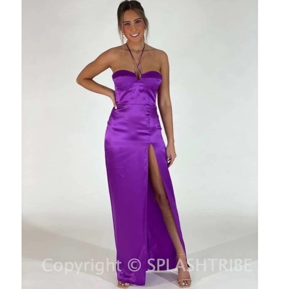 NWT Charmaine Amanda Uprichard silk column high slit purple gown maxi dress XS